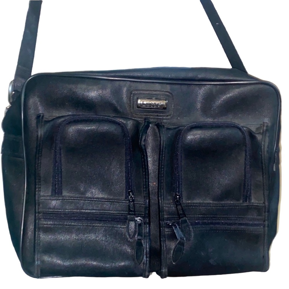 NWOT LUCAS Soft Black Leather Carry On Weekender Overnighter Bag Suitcase